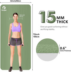 Yoga Mat Non Slip NBR Extra Thick Yoga Mat, 72″L X 32″/24″W X 0.6″/0.4″TH (185Cm