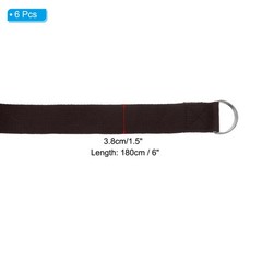 6Pcs 6 Feet Cotton Yoga Strap Belt Stretch Bands with D-Ring Buckle, Brown
