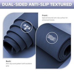 Large Yoga Mat Thick, 76″x32″x0.31″Wide POE Exercise Mat with Non Navy Blue