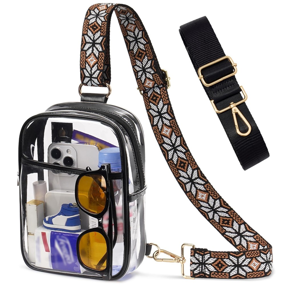 3 Pockets Clear Bag for Stadium Events with 2 Long Straps Sling Backpack Fann…