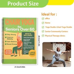 Chair Yoga for Seniors Over 60 Book & Chart, Gentle 8.5×11 inches, navy blue