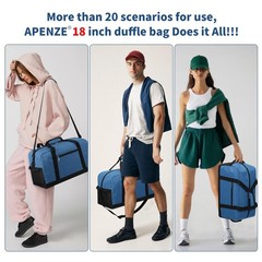 Apenze Small Gym Bag 18 inch Carry On Duffel Bag for Weekender Travel – Blue