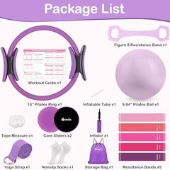 17 PCS Pilates Kit for Women, Pilates Equipment Ring and Ball Set with Purple