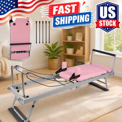 Pilates Reformer Machine, Foldable Pilates Equipment with Adjustable Resistance