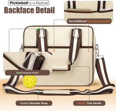 Pickleball Tote Sling Bag for Women/Men/Boy/Girl, Large capacity BeigeBrown