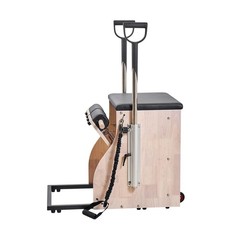 Split Pedal Pilates Chair with Handles, Rubber Wood Frame, Home Gym Workout