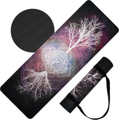 Premium Non-Slip Yoga Mat with Strap, 6mm Thick, Tree-of-Life Design