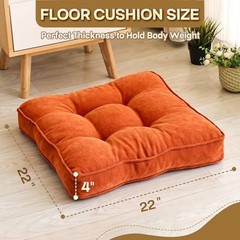 Floor Pillow Set of 2, Memory Foam Floor Cushions for Adults, Square | Orange