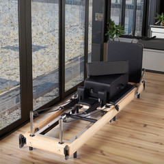 Foldable Pilates Reformer Machine Oak Wood Home Gym Professional Equipment