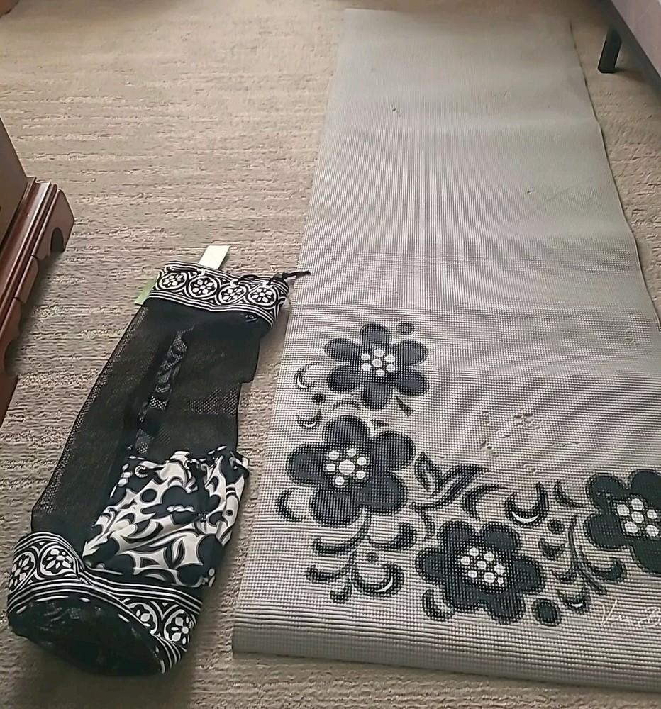 Vera Bradley NIGHT & DAY YOGA Workout Exercise MAT & BAG CARRIER Black Gray