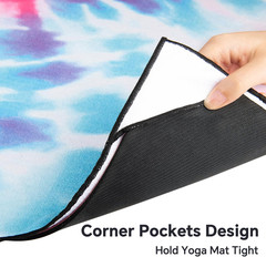 Yoga Towel with Corner Pockets, Non Slip Grip Dots Sweat Absorbent Hot Yoga Mat