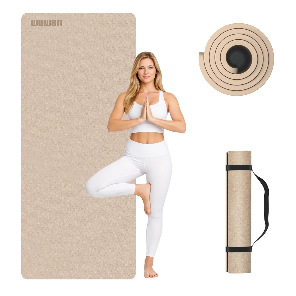 10 mm Yoga Mat 72″x26″ TPE Non-Slip Exercise Mat 0.4″ Thick, Easy-to-Carry Fi…