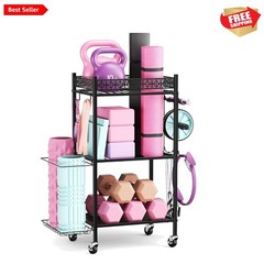 Portable Yoga Mat Storage Organizer with 360° Wheels & Hooks for Gym Gear