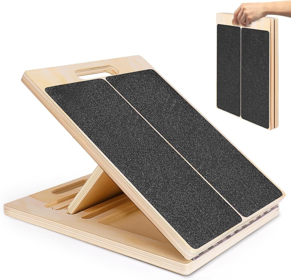 Adjustable Wooden Slant Board Calf Stretcher Ankle Support Squats Exercise 4 Pos
