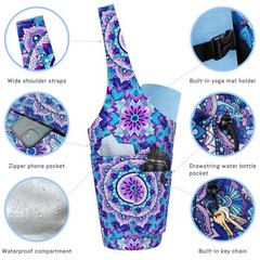 Mandala Yoga Mat Bag with Large Waterproof Zipper Pocket and 37″x15.5″ Purple