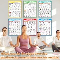 6PCS Workout Posters for Home Gym-Yoga Poses, Stretching and Bodyweight