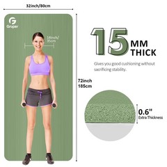 Thick Yoga Mat Non Slip, Large Size 72″ L x 32″ W x 0.6″ TH, Premium Exercise…