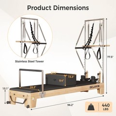 Pilates Reformer for Home Gym Solid Wood Pilates Reformer Machine with Springs