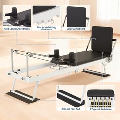 Foldable Pilates Reformer Jump Boards Springs & Cords Adjustable Resistance Home