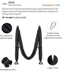 ZELUS Yoga Swing Black Retractable Buckles Kit w/ Straps, Hooks, Bag
