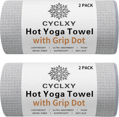 2 Pack Hot Yoga Towel with Grip Dot，Stickyfiber Yoga Mat Towels Non Slip for Hot