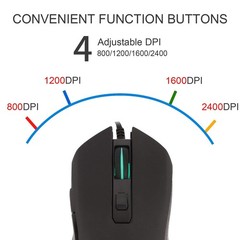 USB-C Wired Gaming Mouse 7-Color RGB 2400 DPI for Type-C Devices Black