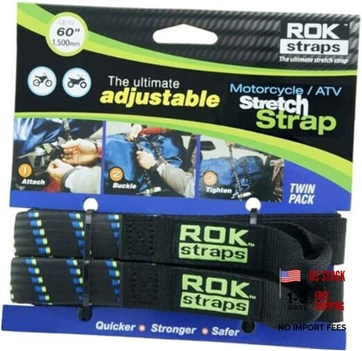 ROK Straps 10001 Adjustable Motorcycle/ATV Stretch Strap Tie-Downs, 60″,