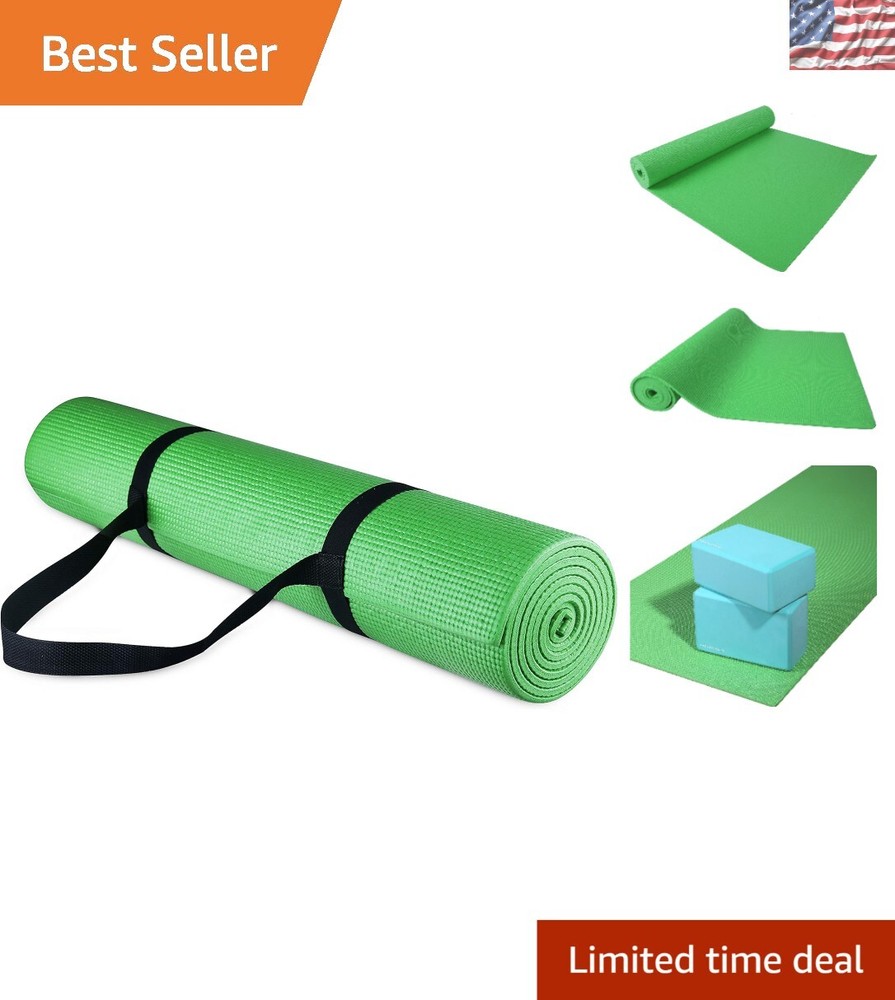 Versatile 1/4-Inch Thick Yoga Mat with Slip-Resistant Surface and Carrying Strap