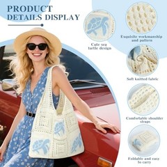 Crochet Tote Bag for Women, Aesthetic Crochet Mesh Beach Tote Lb-sea Turtle