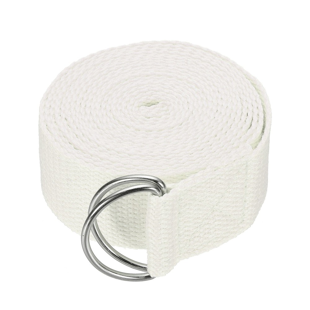 Yoga Strap with Adjustable Metal D Ring Buckle, 10.5ft & White