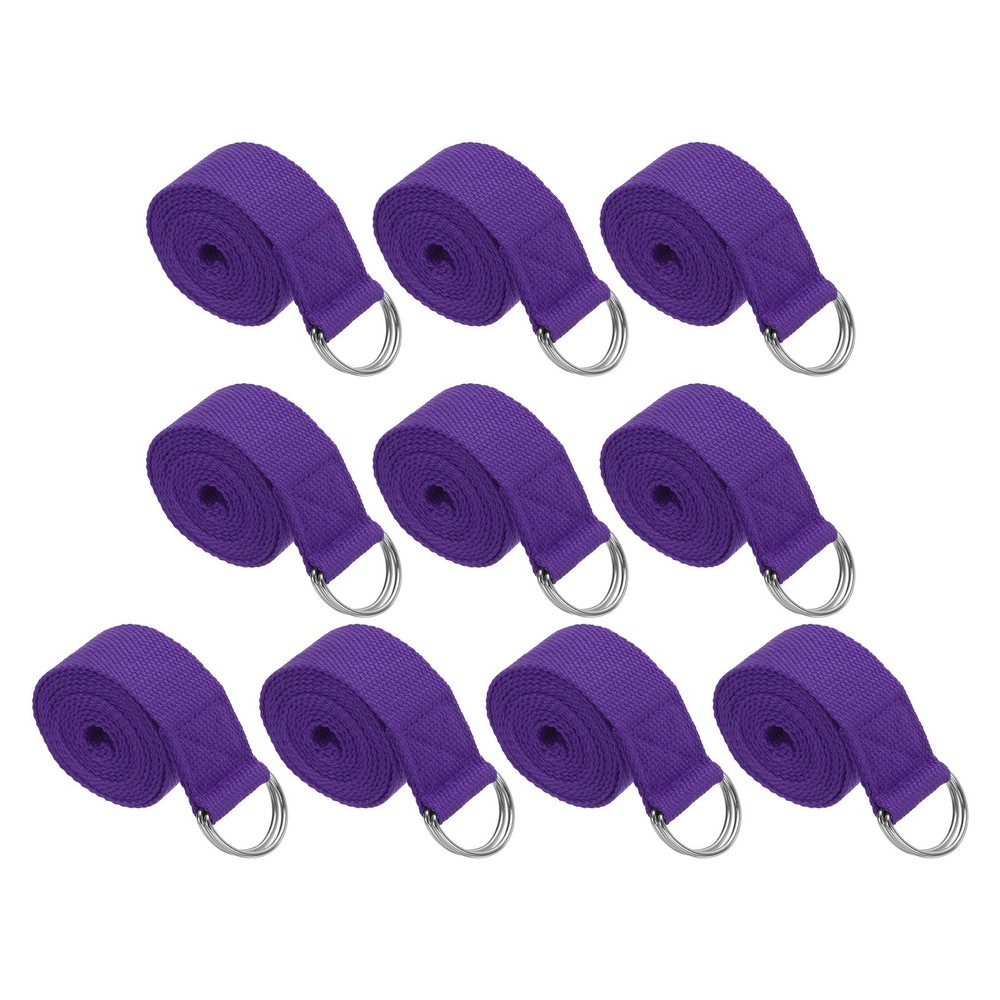 10Pcs 6 Feet Cotton Yoga Strap Belt Stretch Bands with D-Ring Buckle Dark Purple