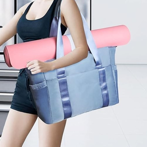 Travel Weekender Carry on Tote Yoga Gym Sports Bag Light Blue