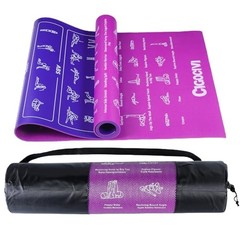 Instructional Travel Yoga Mat with 75 Asanas Poses & Exercises – Purple/Blue