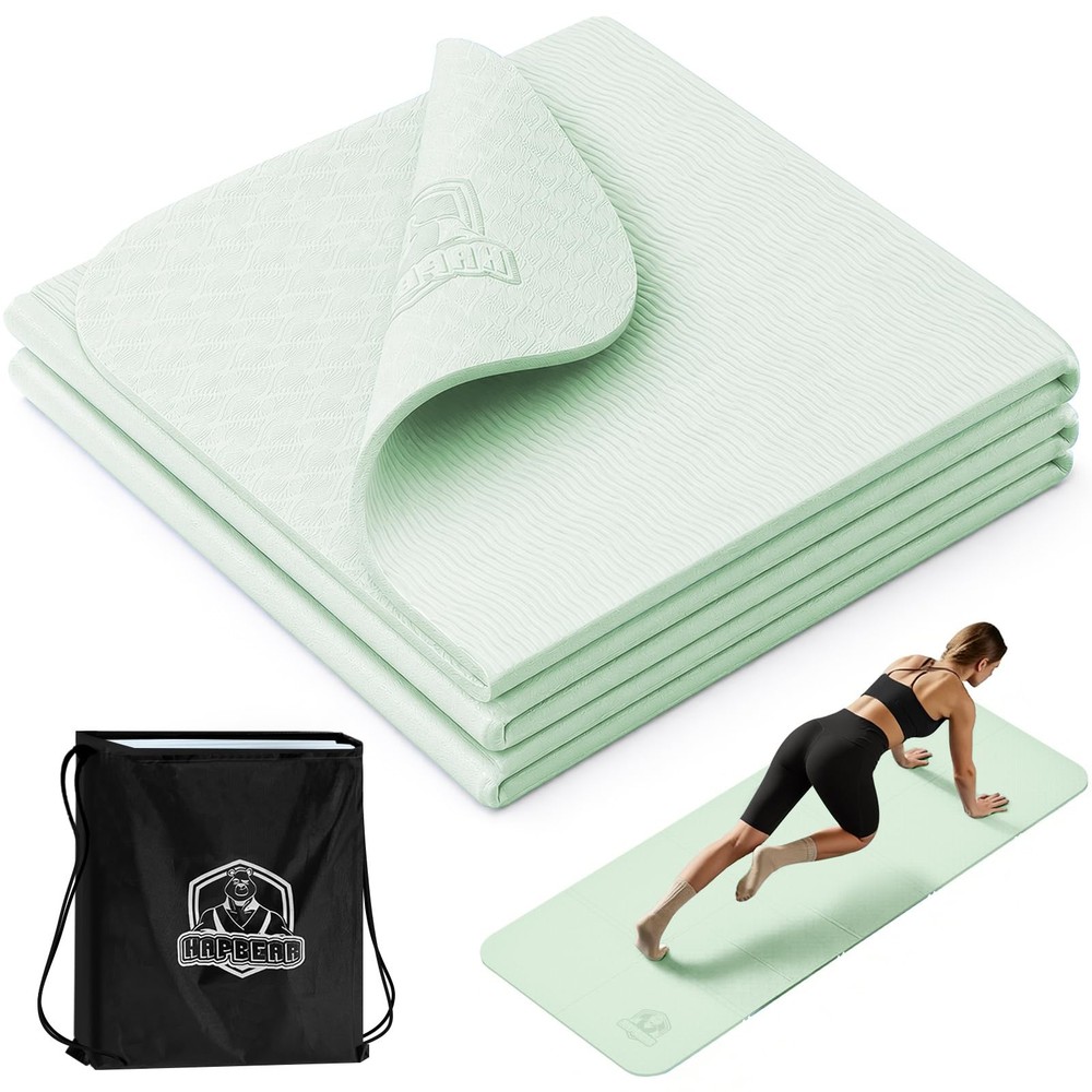 Foldable Yoga Mat – 72″x24″x0.24″ (6mm), Non-Slip TPE Exercise Mat for Home W…