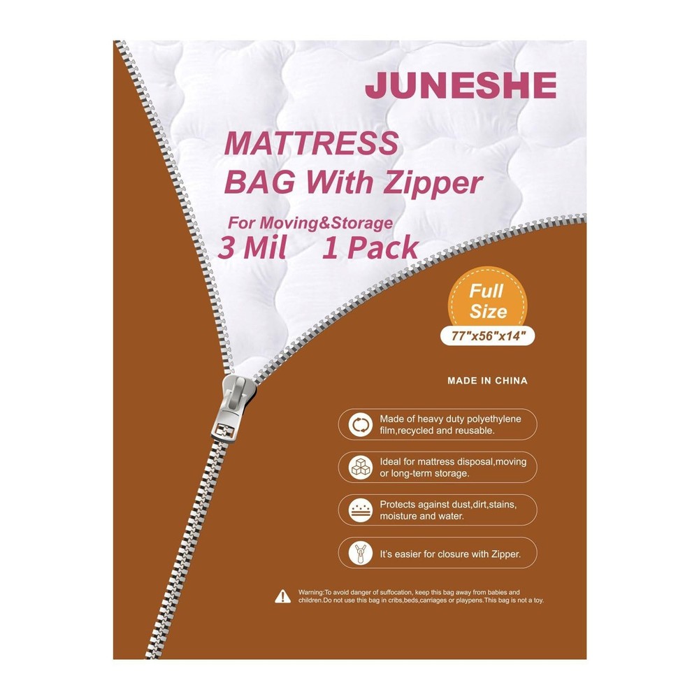 Full Mattress Storage Bag with Zipper, 3 Mil Thick Cover | Plastic Mattress P…
