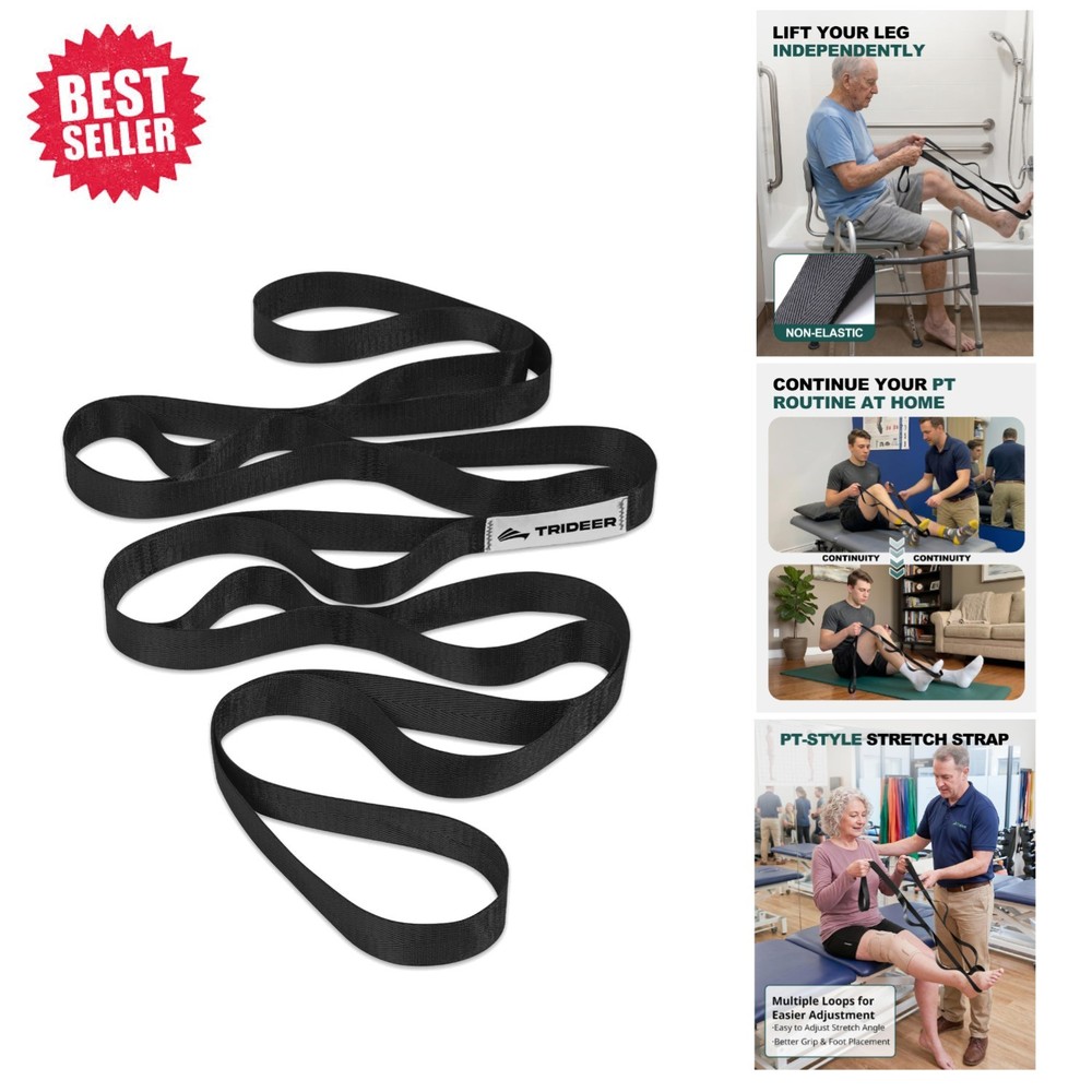 Durable Physical Therapy Stretching Strap for Knee & Hip Recovery – 75″ Black
