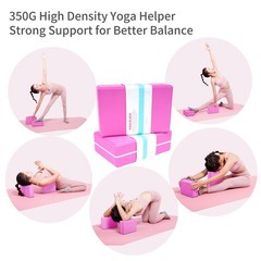 Yoga Blocks Set of 2 with 12 Loop Stretch Band and Carry Bag, Heavier High De…