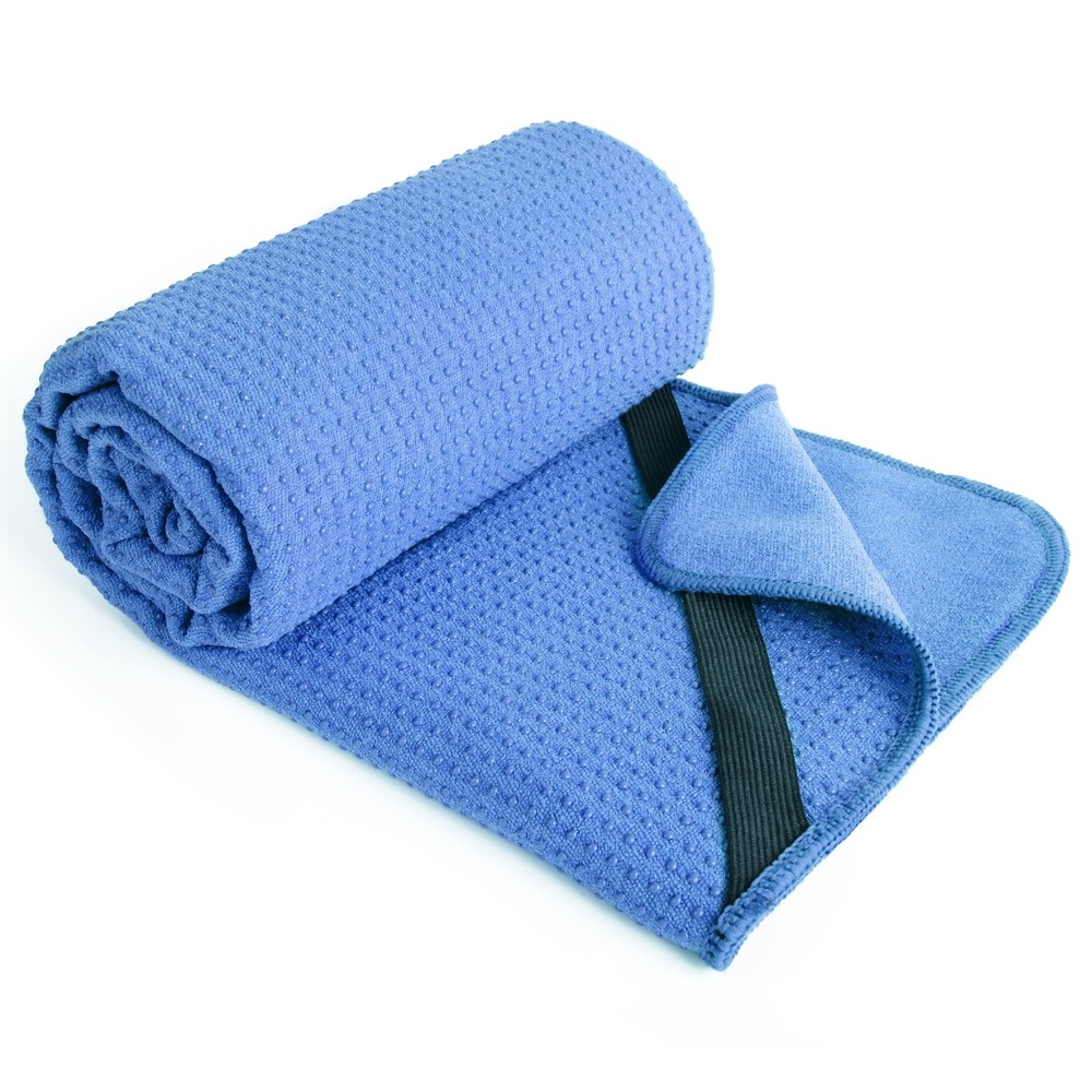 POLYTE Microfiber Hot Yoga Towel Mat with Non-Slip Silicone Grip Large, Blue