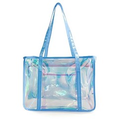 Holographic Clear Tote Bags, Waterproof Shoulder Bag, Clear Holographic Blue
