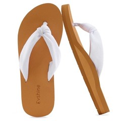 Women’s Flip Flops, Yoga Mat Thong Sandals | Soft Knit 8-8.5 White Khaki