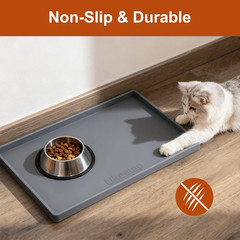 Extra Thick Silicone Pet Feeding Mat 19×12 Waterproof Non-Slip Gray