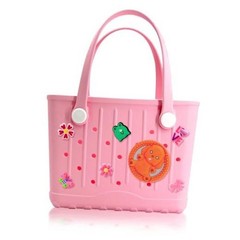 Small Rubber Tote Bag Waterproof Rubber Beach Bag with Charms Lightweight Pink