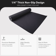 Fitvids 1/4” High Density Thick Non Slip Yoga Mat & Carry Strap, Black (Used)