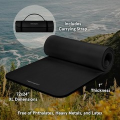 Yoga Mat 1″ Thick W/Nylon Strap, Pilates, Stretching, Floor & Fitness Workouts