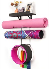 Yoga Mat Holder Wall Mount Yoga Mat Storage Home Gym Accessories with Wood Fl…