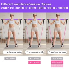 Pilates Bar Kit w/ 3-Section Pole, Stackable Resistance Bands – Full Body Workou