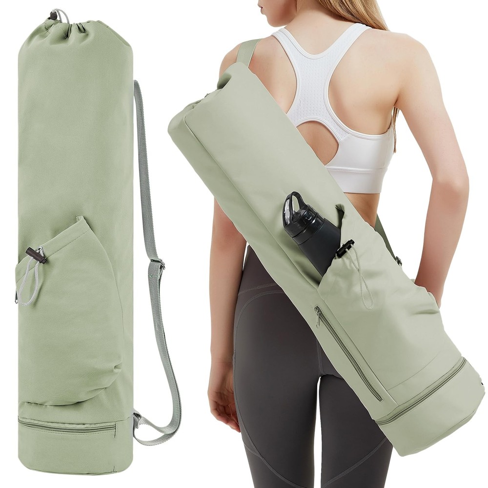 Yoga Mat Bag with Water Bottle Pocket and Bottom Wet Pocket, Exercise Yoga Ma…