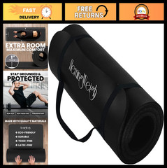 Extra Thick 1″ Non-Slip Yoga Mat for Home Workouts – 70″L x 23″W, Black Exercise