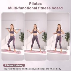 6-in-1 Foldable Pilates Board Reformer Kit, Portable Home Gym Pink Pink