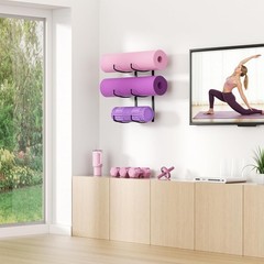 Yoga Mat Holder Wall Mount, 3-Tier Storage Rack for Yoga Mat, Foam Roller, Block